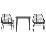 3 Piece Garden Dining Set Black Poly Rattan Glass 3334436