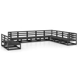 10 Piece Garden Lounge Set Black Solid Pinewood 3075868