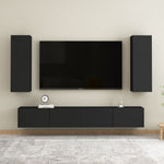 ZNTS 4 Piece TV Cabinet Set Black Engineered Wood 3078749