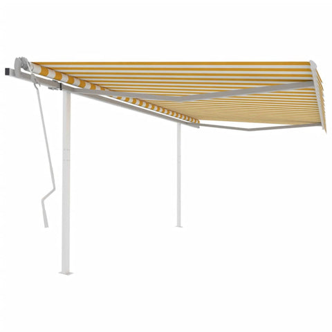 ZNTS Manual Retractable Awning with Posts 4x3 m Yellow and White 3069938