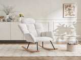 Soft Teddy Fabric Tufted Upholstered Rocking Chair Padded Seat with Headrest For Living Room W1397P227837
