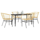 5 Piece Garden Dining Set Brown Poly Rattan Glass 3334494