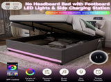 4ft6 Double Hydraulic Storage Bed, No Headboard Linen Bed Frame with APP Control LED Lights, Side N652P386117G