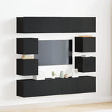 6 Piece TV Cabinet Set, Wall-Mounted Black Oak Engineered Wood 3393445