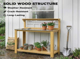 Wooden Potting Bench Table with Aluminium Worktop, Outdoor Garden Workbench with 2 Shelves T3398P552685