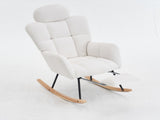 Teddy Fabric Tufted Upholstered Rocking Chair Padded Seat with Headrest and Foldable footrest For W1397P232247