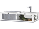 Wooden Tortoise House with Lamp Holder, Clear Windows, Openable Tops, Built-In Tray, Light Grey T3398P425330