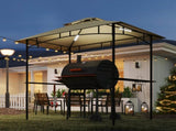 8' x 5' Grill Gazebo, Double Tiered BBQ Gazebo Shelter Canopy with LED Lights, 2 Side Shelves, T3398P320142