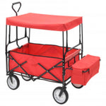 ZNTS Folding Hand Trolley with Canopy Steel Red 147589