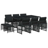 11 Piece Garden Dining Set with Cushions Black Poly Rattan 3210787