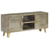 TV Cabinet Solid Mango Wood Grey with Brass 110x30x48 cm 246681