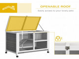 Wooden Rabbit Hutch Indoor with Wheels, Openable Roof, 91.5 x 53.3 x 73 cm, Grey T3398P375353