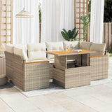 6 Piece Garden Sofa Set with Cushions Beige Poly Rattan Acacia 3327453