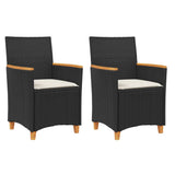 Garden Chairs with Cushions 2 pcs Black Poly Rattan&Solid Wood 368720