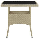 Outdoor Dining Table Beige Poly Rattan and Glass 310551