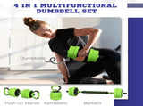 40kg Four-In-One Adjustable Weight Dumbbells Set, Barbell, Kettlebell, Push Up Stand - Green T3398P349235