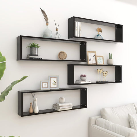 ZNTS Wall Cube Shelf 4 pcs Black 100x15x30 cm Engineered Wood 807083