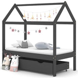 Kids Bed Frame with a Drawer Dark Grey Solid Pine Wood 70x140cm 322142