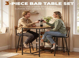 Space Saving Bar Table and PU Leather Stools for 2, 3 Piece Breakfast Bar Table Set with Storage T3398P553422