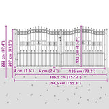 Fence Gate "KAMPEN" with Spear Top Black 394,5x172 cm Steel 151103