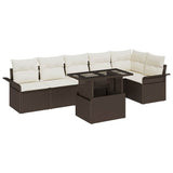 Garden Sofa Set with Cushion 7 pcs Brown Poly rattan 3348294