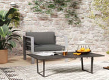 Garden Sofa, All-Weather Garden Single Sofa with Removable Cushions, Metal Frame Outdoor Furniture T3398P317553