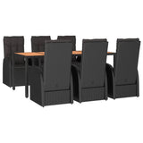 7 Piece Garden Dining Set Black Poly Rattan&Solid Wood Acacia 3157639