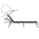 Folding Sun Lounger with Roof Aluminium and Textilene Grey 44335