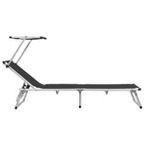 44333 Folding Sun Lounger with Roof Aluminium and Textilene Black
