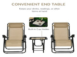 Folding Zero Gravity Chairs, 3 Pieces Adjustable Sun Lounger and Table Set with Cup Holder and T3398P314171