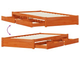 Bed Frame with Drawer with Storage Wax Brown Solid Pine Wood 3423814