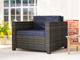 PE Rattan Garden Armchair with Cushion - Mixed Brown/Navy Blue T3398P555906