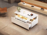 High Gloss Table with 2 drawer, LED lights, pull-out tray, Centre Table, Sofa Side Table, N605P388084W
