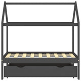 Kids Bed Frame with a Drawer Dark Grey Solid Pine Wood 70x140cm 322142