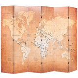Folding Room Divider 228x170 cm World Map Yellow 245880