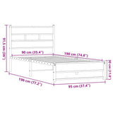 Metal Bed Frame without Mattress Brown Oak 90x190 cm Single 4017318