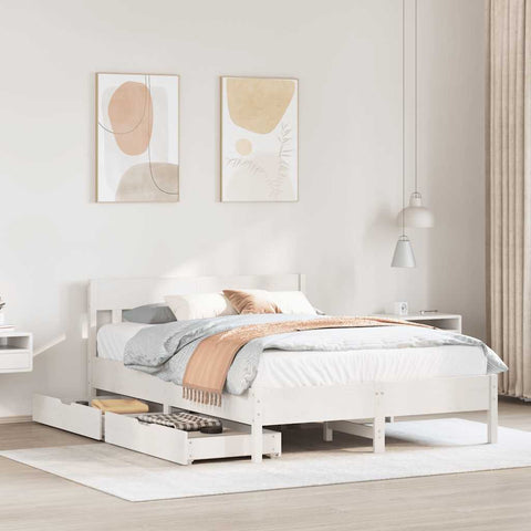 ZNTS Bed Frame without Mattress White 160x200 cm Solid Wood Pine 3301861