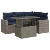 5 Piece Garden Sofa Set with Cushions Grey Poly Rattan Acacia 3326312