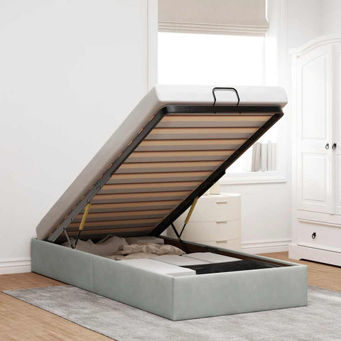 Ottoman Bed Frame No Mattress Light Grey Single Velvet 3310997
