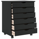 Rolling Cabinet with Drawers MOSS Black Solid Wood Pine 4015784