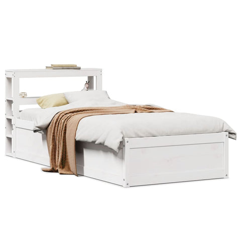 Bed Frame with Headboard White 75x190 cm Small Single Solid Wood Pine 3306367