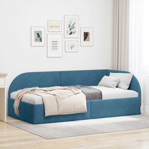 Corner Bed Frame with Headboard Blue 80 x 200 cm Velvet 42016625