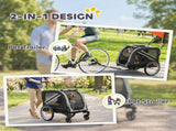 2-In-1 Pet Bike Trailer Dog Stroller Pushchair with Universal Wheel Reflector Flag Grey T3398P552689