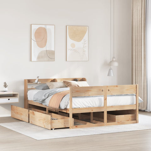 ZNTS Bed Frame without Mattress 140x190 cm Solid Wood Pine 3307134