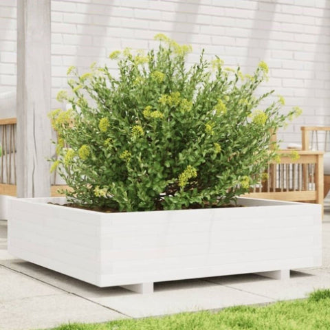 ZNTS Garden Planter White 90x90x26.5 cm Solid Wood Pine 847314