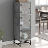Highboard with Glass Doors Concrete Grey 35x37x120 cm 836563