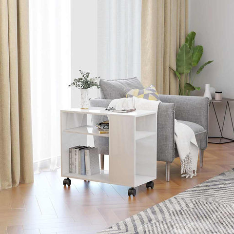 ZNTS Side Table High Gloss White 70x35x55 cm Engineered Wood 802126