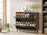 80cm Walnut Shoe Cabinet, Mid-Century Modern Freestanding Shoe Cabinet, Freestanding Organizer with W6296P537617