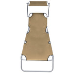Folding Sun Lounger with Canopy Taupe Aluminium 47773