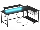 Reversible 'L' LED Light Gaming/Work Desk - Black T3398P555134